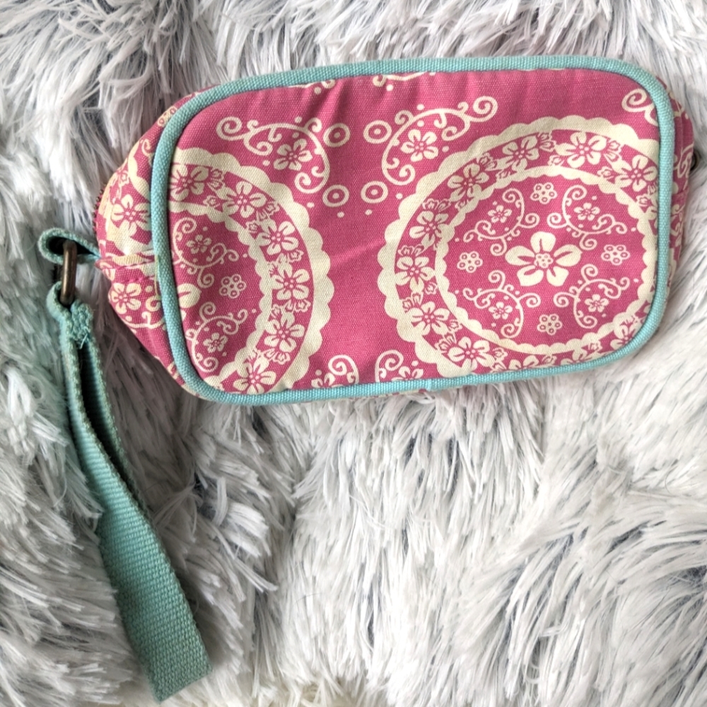 Vintage Paisley Pink Blue American Eagle Cosmetic Bag Clutch Wristlet - Picture 5 of 5